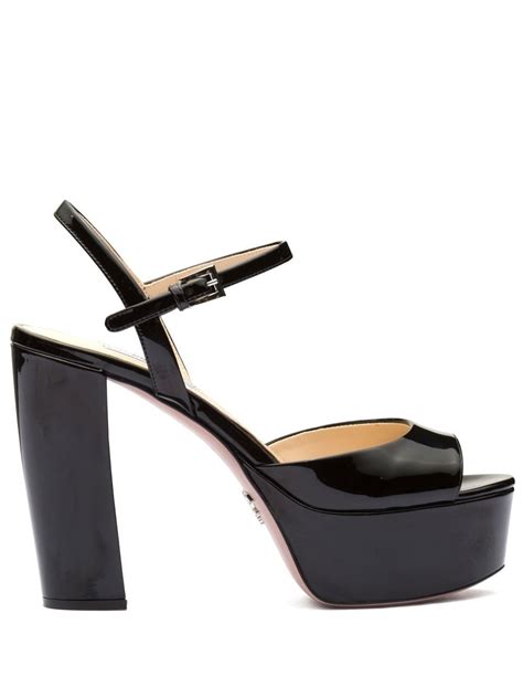 prada patent-leather and pvc sandals|Prada high heeled satin sandals.